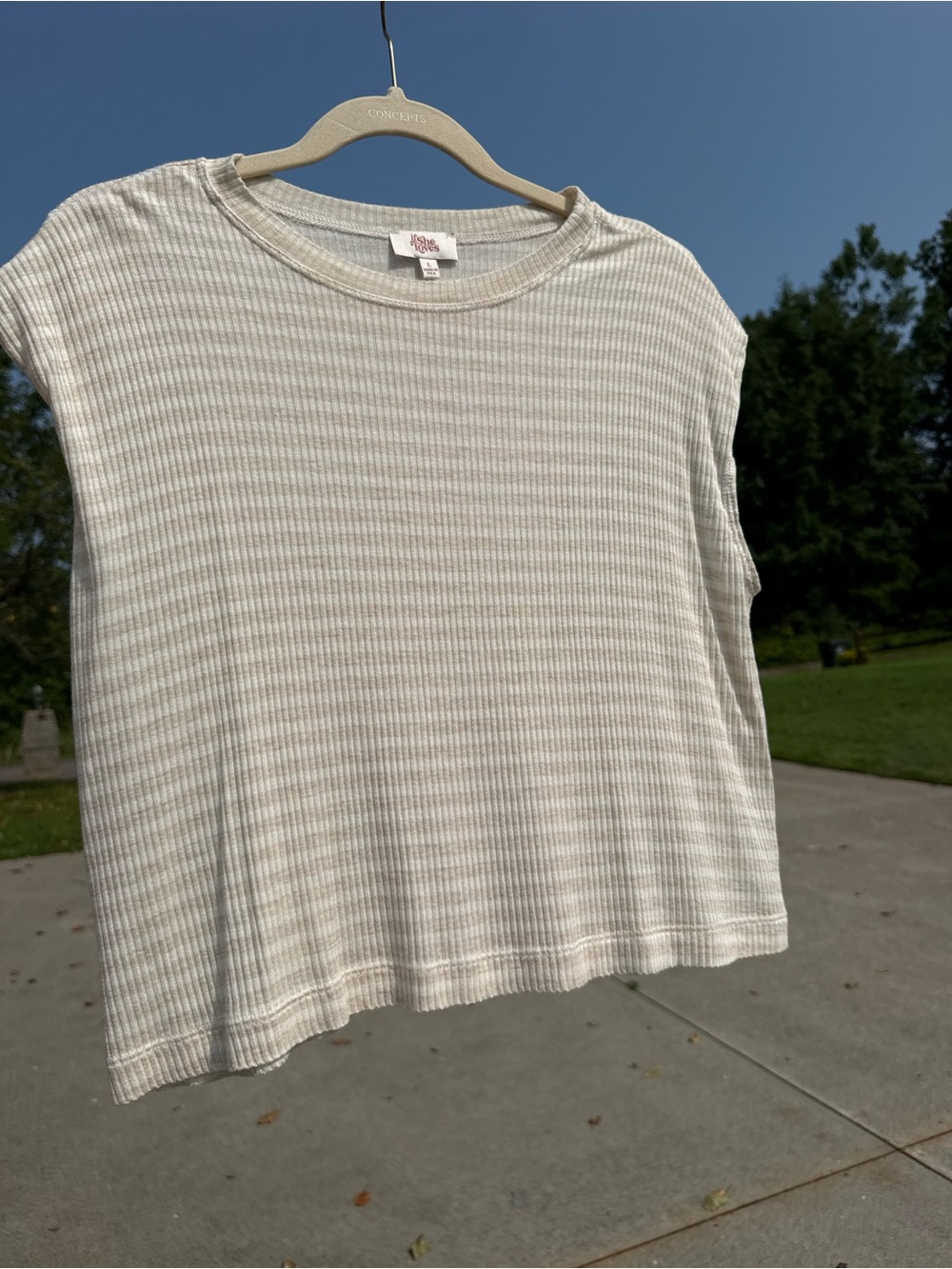 Ara Cream Striped Ribbed Crop Tank